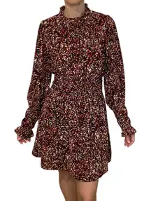 THML High Neck Mini Dress Size Small Multicolor Puff Sleeve Smocked Waist