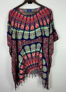Mexicali Blues Kaftan Poncho OS Navy Boho Hippie Festival Resort‎ Mandala Travel