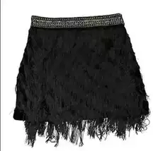 Zara Black Fringed Mini Skirt(Size
Medium)