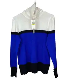 Cupio Color Block Sweater M Turtleneck Ribbed Knit Long Sleeve Button Detail