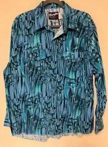 Wrangler Western Horse Print Pearl Snap Button Up Shirt MC4151A Mens size XL