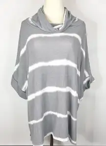 143 STORY // LINE UP Gray White Striped Mock Neck Dolman Pullover Small
