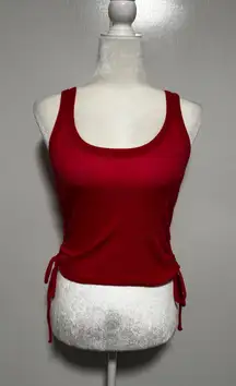 Free People Movement Ribbed Tank‎ Top Red Drawstring Cropped Sleeveless Ex Small
