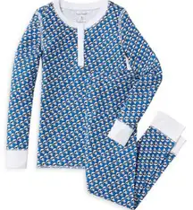 NWT ROLLER RABBIT X BLOOMIES BLUE SKULL DOODLE Pima Cotton LS Pajamas Size L