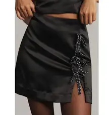 Maeve Anthropologie Crystal Bow Satin Mini Skirt Black Size M