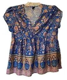 Emery Rose Large Blue and Yellow Paisley Blouse​​