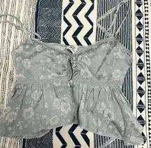 Princess Polly Top Crop Floral Blue Light