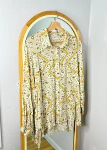 Carly Jean yellow Gold floral patterned oversized flowy button up shirt