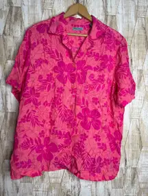Marsh Landing II Shirt 1X Hawaiian Short Sleeve Rayon Coral Pink