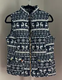 St John’s Bay Navy and White Reindeer Snowflake Quilted Puffer Vest Size Small
