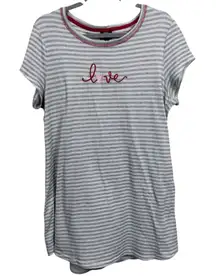 Laura Ashley Pajama Top XL Gray White Striped Love