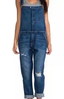 CURRENT/ELLIOTT Ranch Hand Overall Traveler Bedford Destroy Denim Jumpsuit Sz 0