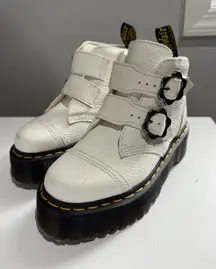 Dr. Martens Women's Devon Flower Leather Platform Boots - White Milled  Sz 5