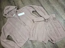 Adyson Parker NWT Small Cable Knit Hoodie Sweater Shorts Lounge Set Beige
