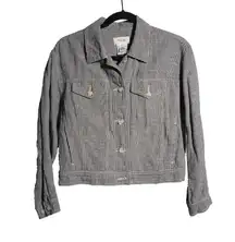 VTG 90s Talbots Black White Houndstooth Linen‎ Blend Trucker Jacket Womens Retro