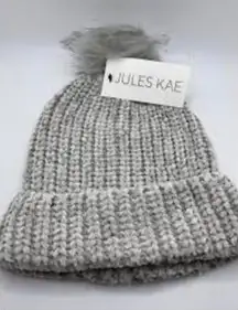 New Jules Kae Pom Beanie Light Grey Cozy Chenille Knit Winter Hat