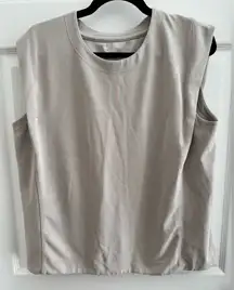 Athleta SeaSoft Sleeveless Tank Sweatshirt Top Large Taupe Athleisure