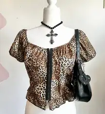 Leopard Ruffle Top, Y2K, Coquette, Emo, Scene,‎ Retro, Soft Grunge, Large