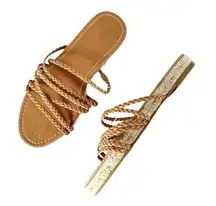 New Madewell The Kathryn Espadrille Slide Sandal Tan Leather Women’s Size 6.5