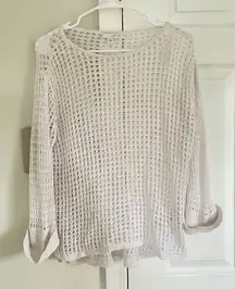 J. Jill Crochet Sweater Womens XS Linen Blend Beachy Coastal Boho Coquette Swim