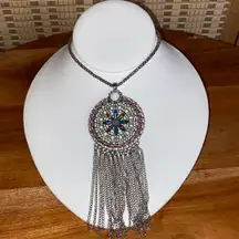 Dream Catcher Pendant Necklace Silver Tone Boho