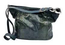 Brighton Snakeskin‎ Leather Crossbody Bag Silver Hardware Green Blue Hobo Purse