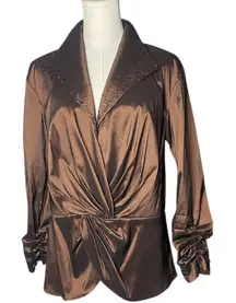 Tadashi Collection Chocolate Brown
Shimmer Beaded Collar Peplum
Blouse Size 16