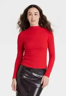 A New Day Red Mock Neck Long Sleeve T-Shirt Top M
