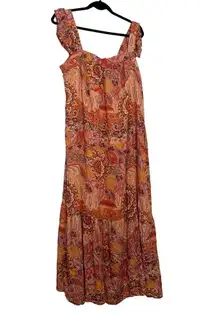 Knox Rose Women's Flutter Short Sleeve A-Line Dress Orange Haze Floral NEW XL