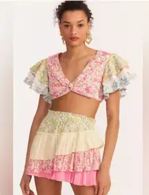 Loveshackfancy Floral Ruffle Kielle Ruffle Crop Top & Mayze Mini Skirt Set Small