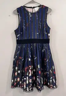 Foxiedox Navy Floral Lace Hem Open Back Sleeveless Flare Bryonia Dress‎ MEDIUM