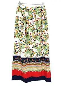 Vintage 70s Maxi Skirt Womens 26" Floral Print Border Print Multicolor White