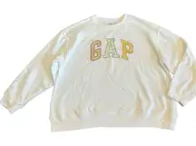Gap Oversized Pullover Sweatshirt Sweater White Gold Silver Logo Stretch Size XL