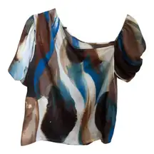Worthington White and Blue Asymmetrical Blouse M