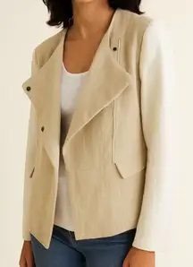ZARA White & Beige Linen Motorcycle Jacket