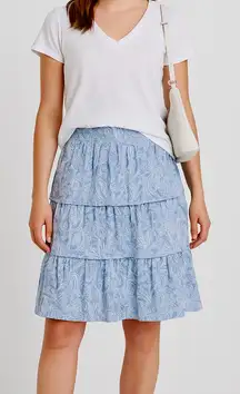 Soft Surroundings Linen Blend Tiered Ruffle Skirt – Blue Floral Paisley Sz M 💚