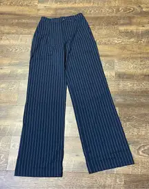 Love Tree Navy Blue White Stripe High Waist Straight Wide Leg Pant Womens Small