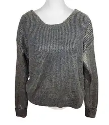 Gianni Bini Gray and Gold Cropped Sweater with Twist Back Detail Size Small
