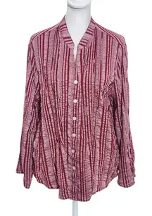 Ruby Rd. Red Striped Button-Up Blouse Size Petite Large Preppy Red Stripe Top