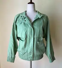 Vintage 80s 90s Zip Up Bomber Jacket Lime Green Lightweight Cargo Utility Small