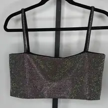 Akira Pop Star Hot Fix Rectangle Crop Top‎ Sz S Party Rave Rhinestones Colorful