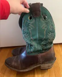 Double H ROPER two color green Leather Cowboy Boots Ranch Womens 11