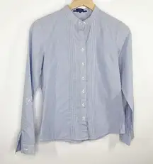 Polo Slim Fit Blue Pinstripe High Neck Button Front Shirt Women's Size Small S