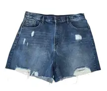 NWT Nasty Gal Organic Denim Distressed High Waist Shorts Blue Size 12