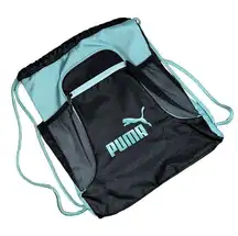 Black & Teal Blue Puma Drawstring Fitness Bag One Size Athletic Workout Carrier!