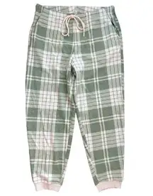 NWT Aerie Snowed In Fuzzy Jogger Plaid Pant Size Large Green