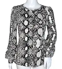 Express Shirt Womens Small Black Gray Snake Print Blouse Puff Sleeves Reptile‎