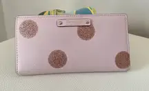 Kate Spade Stacy Haven Lane Pink Glitter Polka Dot Bifold Slim Wallet