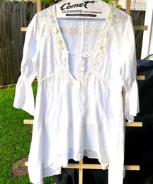 Antica Sartoria Cotton Embroidered Lace Swim coverup Top Dress sz M