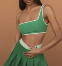 contrast one shoulder top green / wheat NWT XS